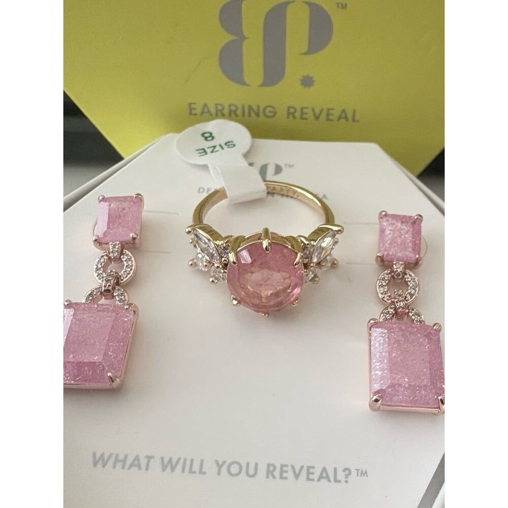 Beautiful Pink/Gold Earring and Ring Set, Bundle